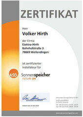 Volker Hirth, zertifizierter Installateur für ASD Sonnenspeicher